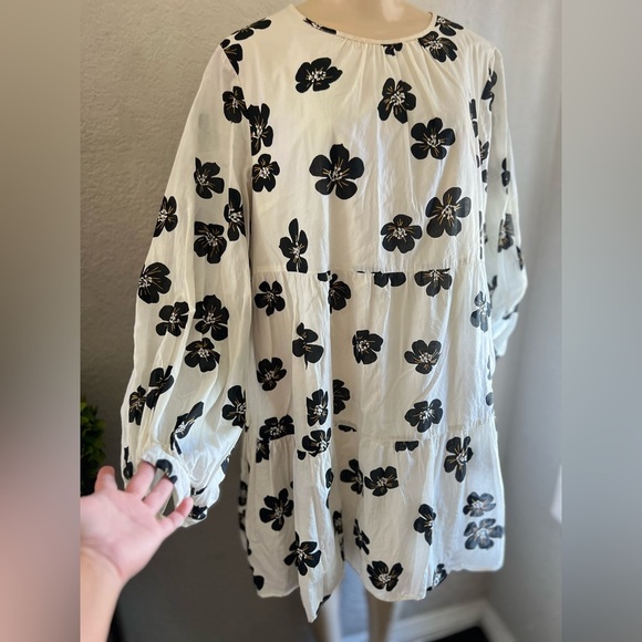 Who What Wear Black and Tan Puff Sleeve Sundress size XL has pockets 100% cotton - Picture 7 of 9